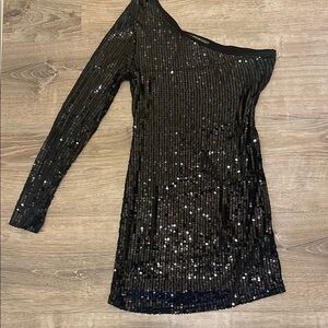 Black Sequin One-Shoulder Dress